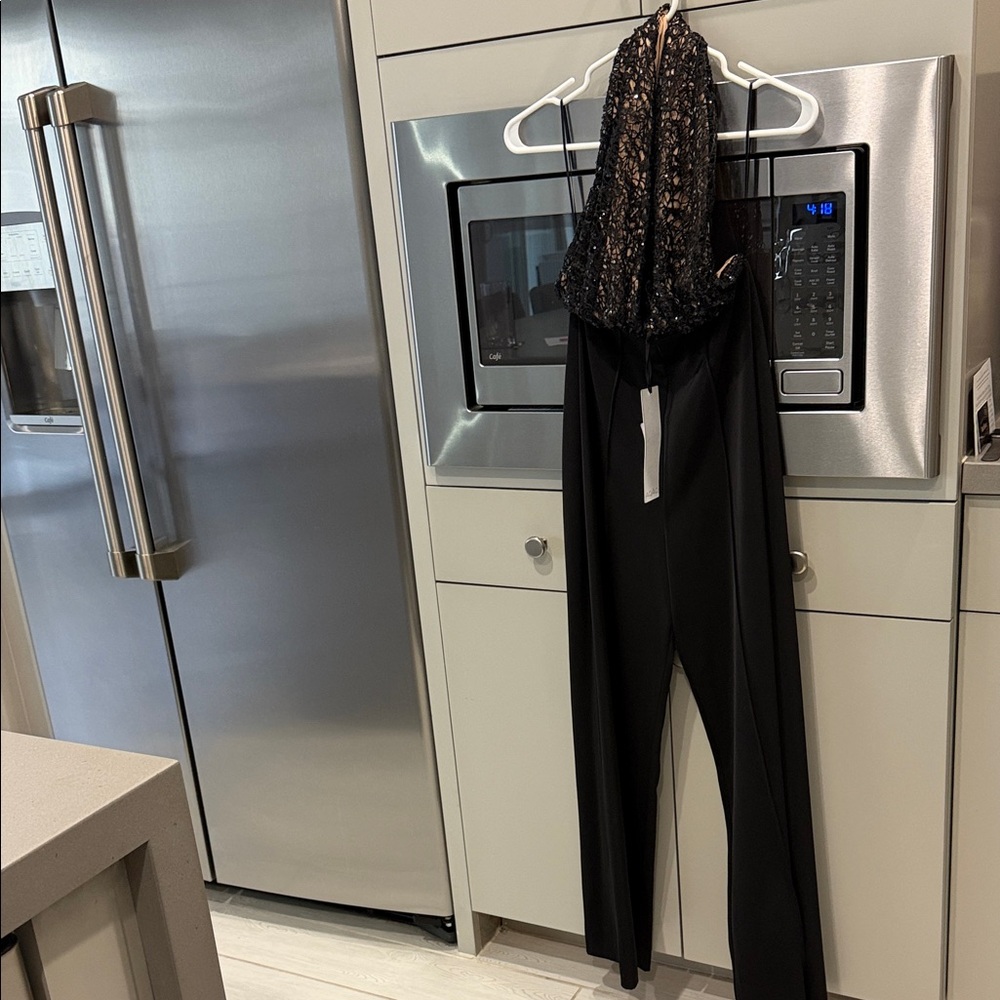 AQ/AQ Black Lace Halter Jumpsuit